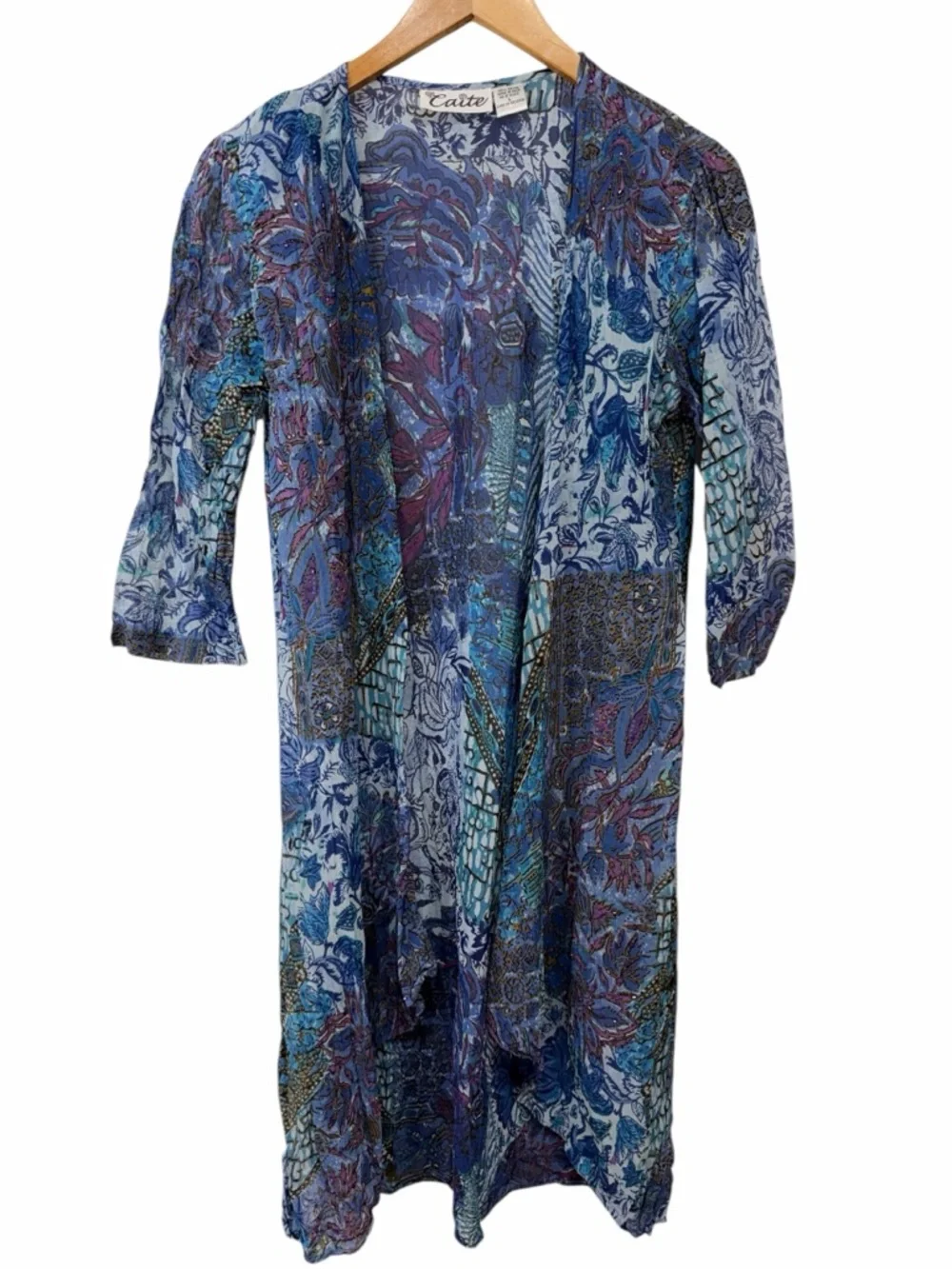 Calite Blue Multi Floral Boho Kimono with shoulder pads size Large - Picture 1 of 8
